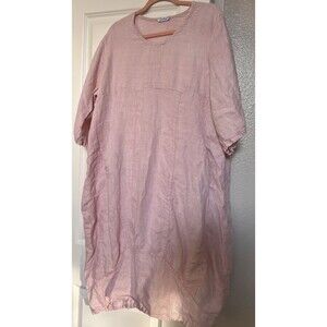 Diverse Italia Pink Linen Midi Dress One Size Fits M To XXXL Made In Italy